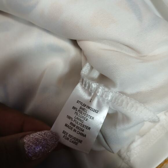 Adrienne Vittadini Floral Blouse L Yellow White Black V-Neck Sheer Long Sleeve - Picture 5 of 8